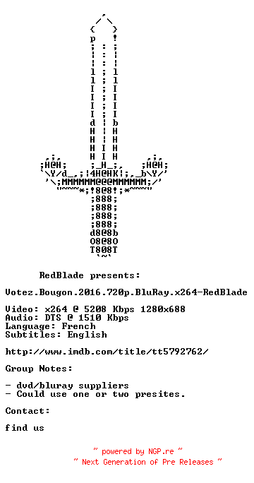 NFO for the release Votez.Bougon.2016.720p.BluRay.x264-RedBlade by RedBlade
