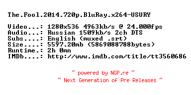 NFO for the release The.Fool.2014.720p.BluRay.x264-USURY by USURY