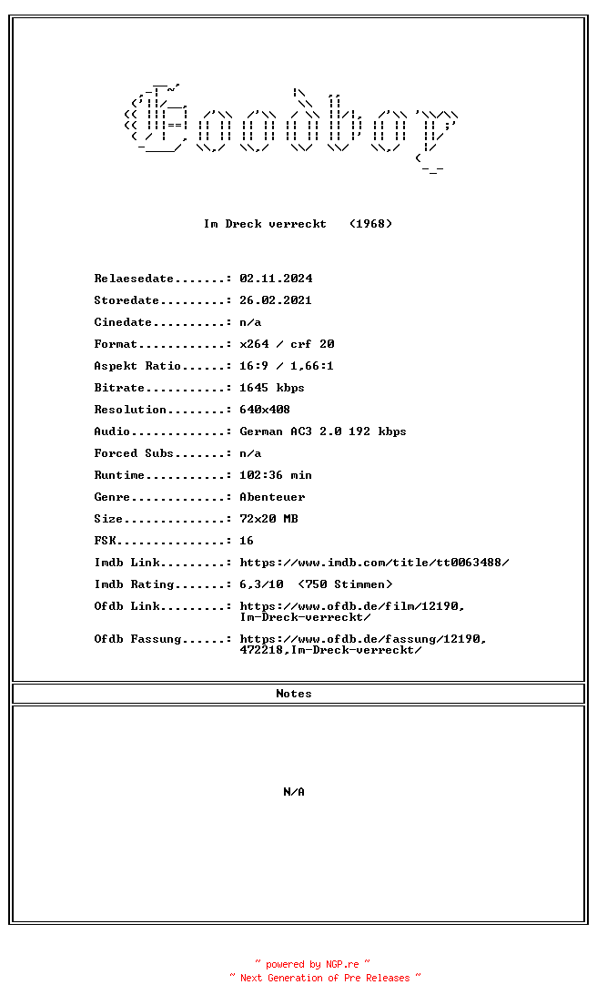 NFO for the release Im.Dreck.verreckt.GERMAN.1968.AC3.DVDRiP.x264-Goodboy by Goodboy
