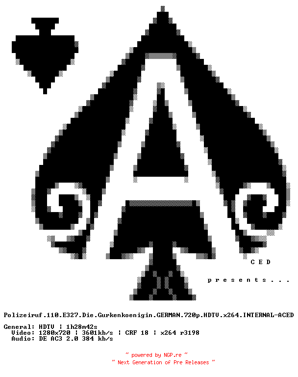 NFO for the release Polizeiruf.110.E327.Die.Gurkenkoenigin.GERMAN.720p.HDTV.x264.INTERNAL-ACED by ACED