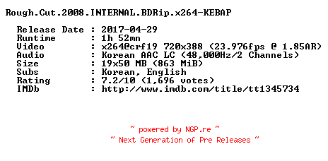 NFO for the release Rough.Cut.2008.INTERNAL.BDRip.x264-KEBAP by KEBAP
