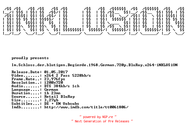 NFO for the release Im.Schloss.der.blutigen.Begierde.1968.German.720p.BluRay.x264-iNKLUSiON by iNKLUSiON