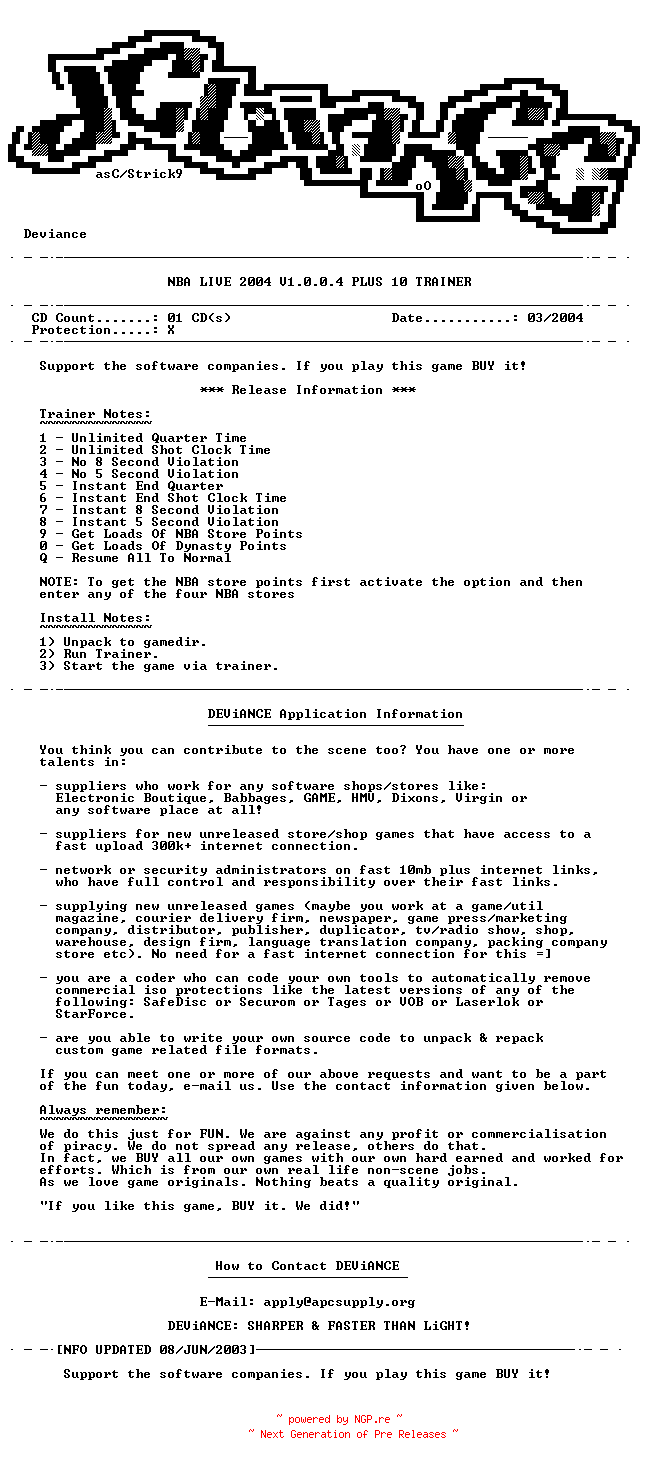 NFO for the release NBA.Live.2004.Update.v1.0.0.4.GERMAN-DYNASTY by DYNASTY