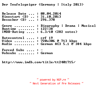 NFO for the release Der.Teufelsgeiger.German.BDRiP.x264-EXQUiSiTE by EXQUiSiTE
