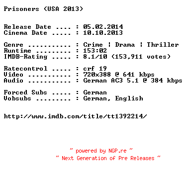 NFO for the release Prisoners.German.BDRiP.x264-EXQUiSiTE by EXQUiSiTE