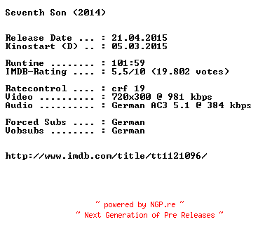 NFO for the release Seventh.Son.German.BDRiP.x264-EXQUiSiTE by EXQUiSiTE