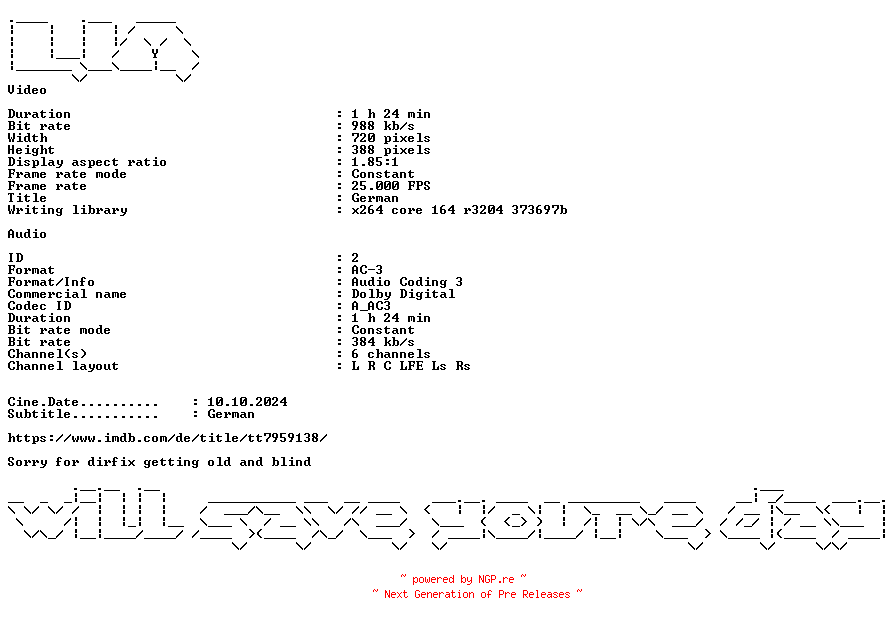 NFO for the release Alles.fuer.die.Katz.German.2024.AC3.DVDRip.x264.DIRFIX-LIM by LIM
