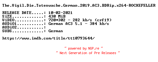NFO for the release The.Vigil.Die.Totenwache.German.2019.AC3.BDRip.x264-ROCKEFELLER by ROCKEFELLER