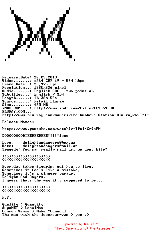 NFO for the release The.Numbers.Station.2013.BDRip.x264-DAA by DAA