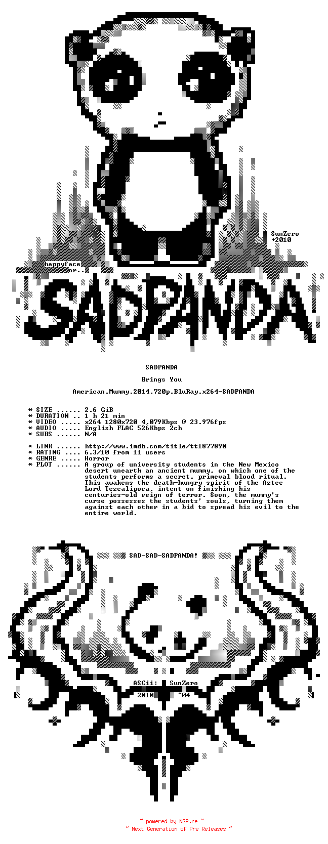NFO for the release American.Mummy.2014.720p.BluRay.x264-SADPANDA by SADPANDA