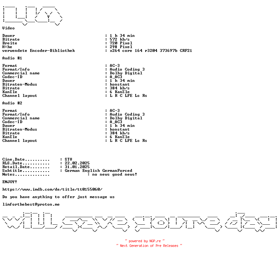 NFO for the release Raus.aus.dem.Haus.Living.The.American.Dream.German.DL.2022.AC3.DVDRip.x264-LIM by LIM