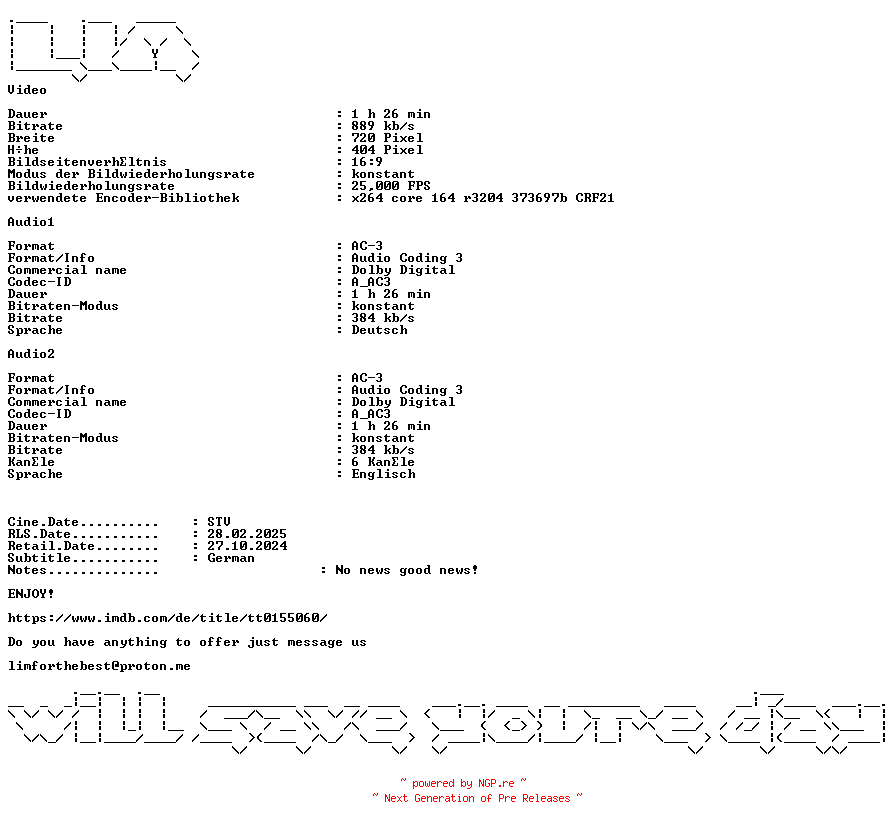 NFO for the release Das.koenigliche.Rezept.Ein.Prinz.zum.Verlieben.German.2023.AC3.DVDRip.x264-LIM by LIM