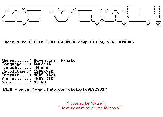 NFO for the release Rasmus.Pa.Luffen.1981.SWEDiSH.720p.BluRay.x264-APVRAL by APVRAL