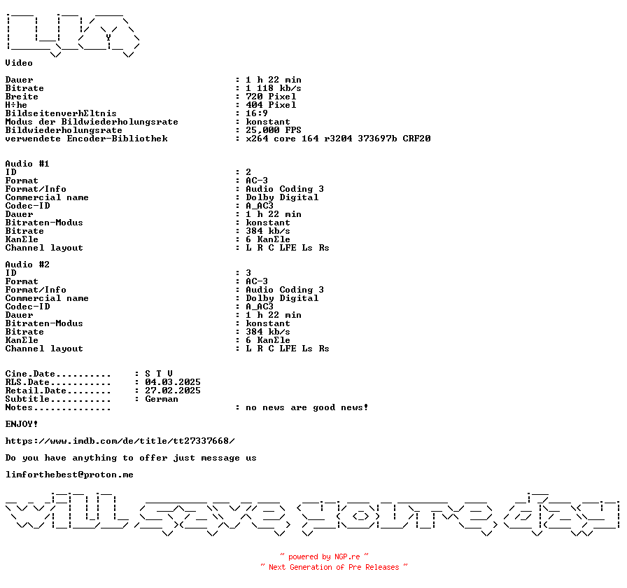 NFO for the release The.Dancing.Detective.A.Deadly.Tango.German.DL.2023.AC3.DVDRip.x264-LIM by LIM