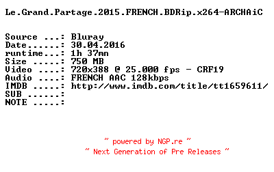 NFO for the release Le.Grand.Partage.2015.FRENCH.BDRip.x264-ARCHAiC by ARCHAiC