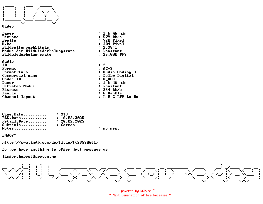 NFO for the release Drone.German.2024.AC3.DVDRip.x264-LIM by LIM