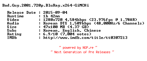 NFO for the release Bad.Guy.2001.720p.BluRay.x264-GiMCHi by GiMCHi
