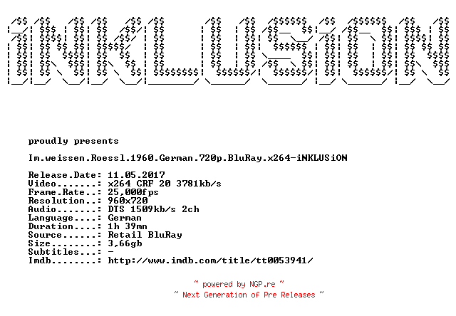 NFO for the release Im.weissen.Roessl.1960.German.720p.BluRay.x264-iNKLUSiON by iNKLUSiON