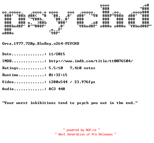 NFO for the release Orca.1977.720p.BluRay.x264-PSYCHD by PSYCHD