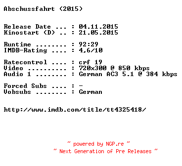 NFO for the release Abschussfahrt.German.2015.AC3.BDRiP.x264-EXQUiSiTE by EXQUiSiTE