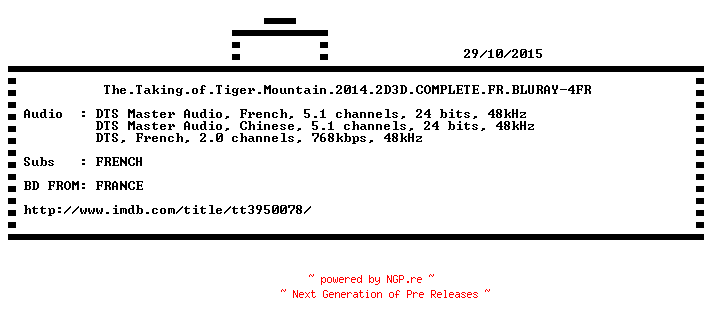NFO for the release The.Taking.of.Tiger.Mountain.2014.2D3D.COMPLETE.FR.BLURAY-4FR by 4FR