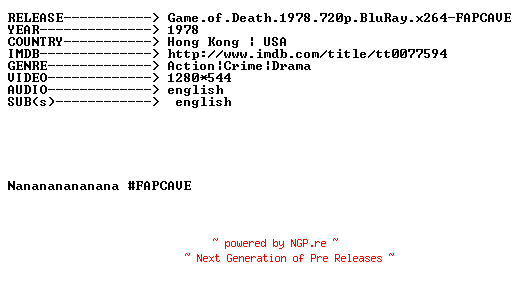 NFO for the release Game.of.Death.1978.720p.BluRay.x264-FAPCAVE by FAPCAVE
