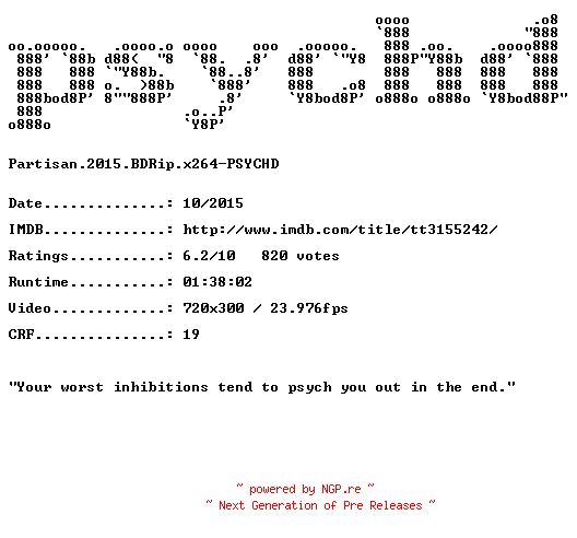 NFO for the release Partisan.2015.BDRip.x264-PSYCHD by PSYCHD