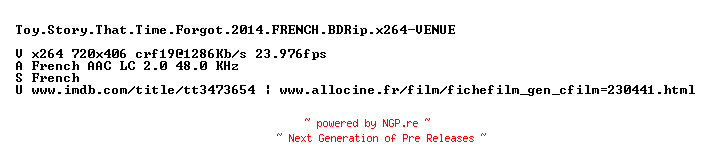 NFO for the release Toy.Story.That.Time.Forgot.2014.FRENCH.BDRip.x264-VENUE by VENUE