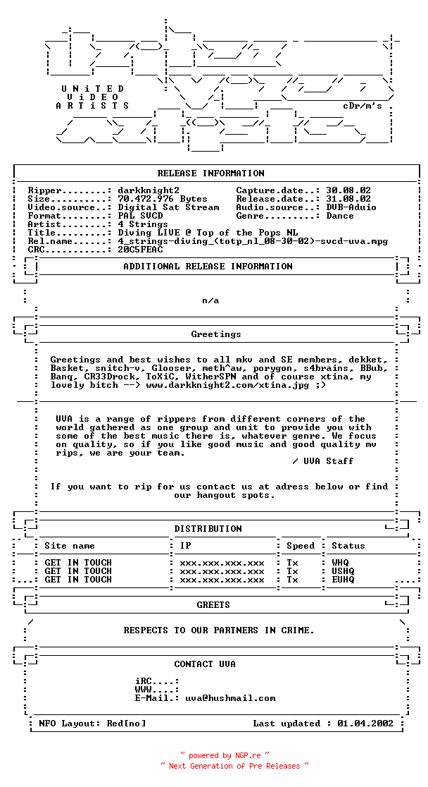 NFO for the release 4_strings-diving_(totp_nl_08-30-02)-svcd-uva by uva