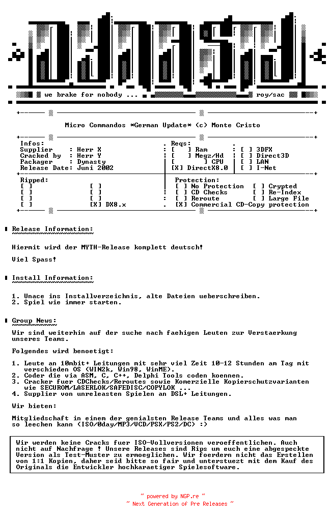 NFO for the release Micro.Commandos.GERMAN.Update-DYNASTY by DYNASTY