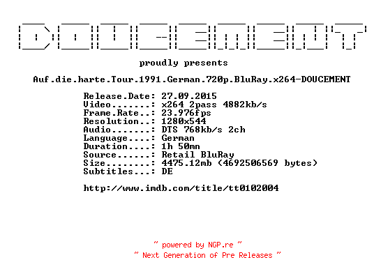 NFO for the release Auf.die.harte.Tour.1991.German.720p.BluRay.x264-DOUCEMENT by DOUCEMENT