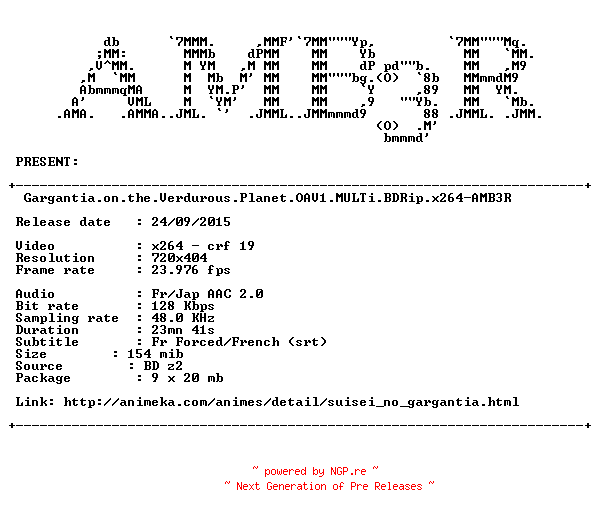NFO for the release Gargantia.on.the.Verdurous.Planet.OAV1.MULTi.BDRip.x264-AMB3R by AMB3R