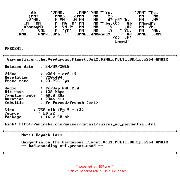 NFO for the release Gargantia.on.the.Verdurous.Planet.Vol2.FiNAL.MULTi.BDRip.x264-AMB3R by AMB3R
