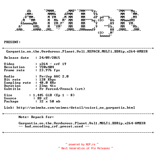 NFO for the release Gargantia.on.the.Verdurous.Planet.Vol1.REPACK.MULTi.BDRip.x264-AMB3R by AMB3R