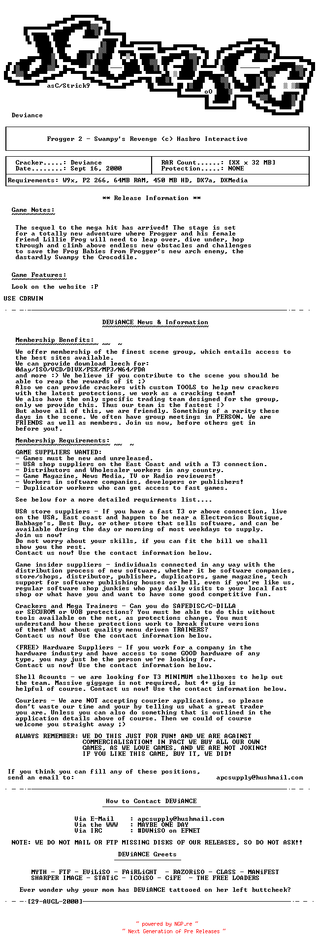 NFO for the release Frogger.2.GERMAN.Update-DYNASTY by DYNASTY