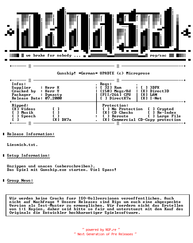 NFO for the release Gunship.Update.1.GERMAN-DYNASTY by DYNASTY