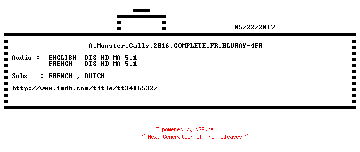 NFO for the release A.Monster.Calls.2016.COMPLETE.FR.BLURAY-4FR by 4FR