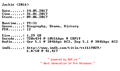 NFO for the release Jackie.Die.First.Lady.German.2016.DL.BDRiP.x264-CiNEViSiON by CiNEViSiON