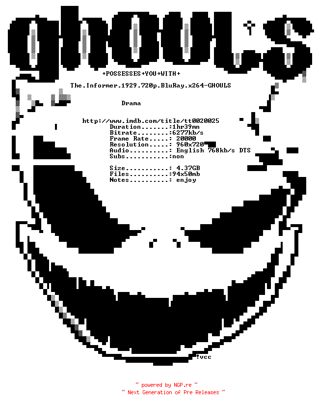 NFO for the release The.Informer.1929.720p.BluRay.x264-GHOULS by GHOULS