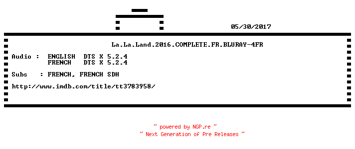 NFO for the release La.La.Land.2016.COMPLETE.FR.BLURAY-4FR by 4FR