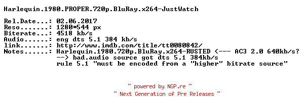 NFO for the release Harlequin.1980.PROPER.720p.BluRay.x264-JustWatch by JustWatch