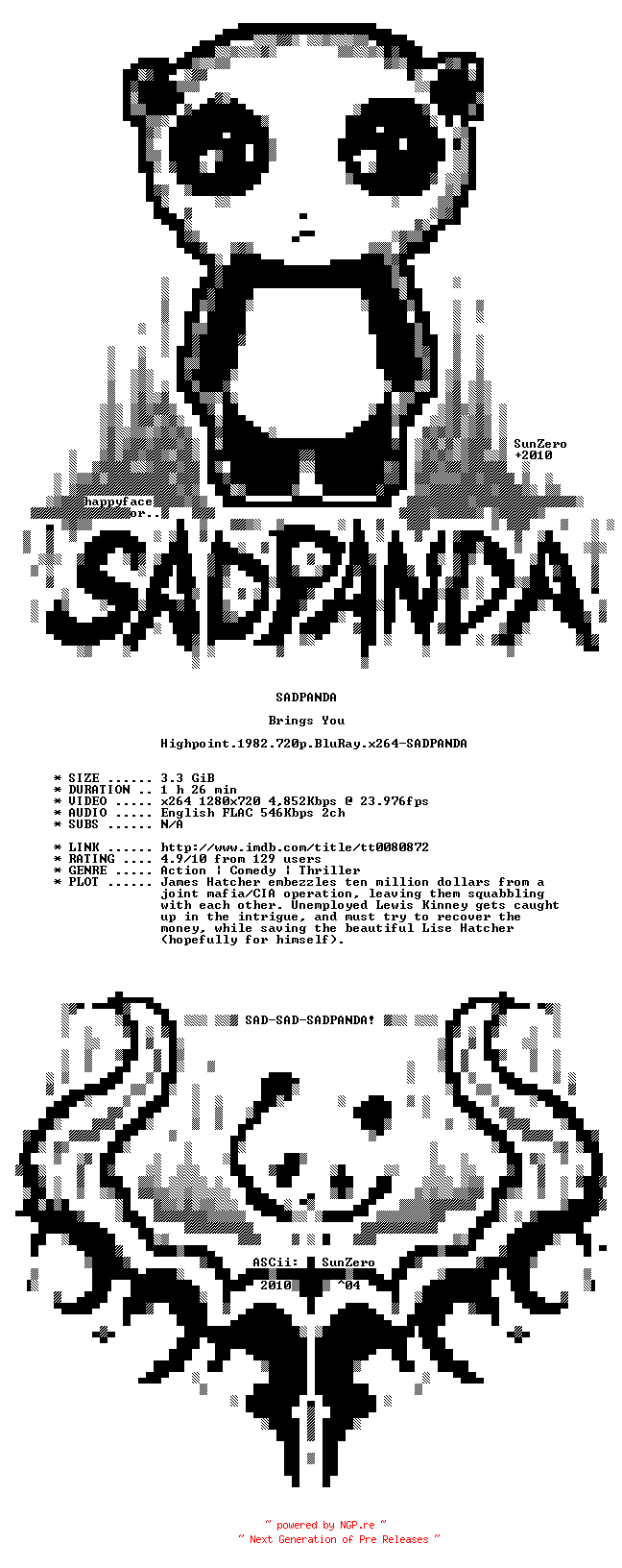 NFO for the release Highpoint.1982.720p.BluRay.x264-SADPANDA by SADPANDA