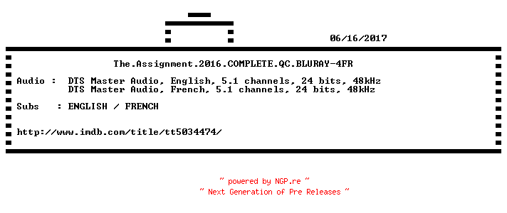 NFO for the release The.Assignment.2016.COMPLETE.QC.BLURAY-4FR by 4FR