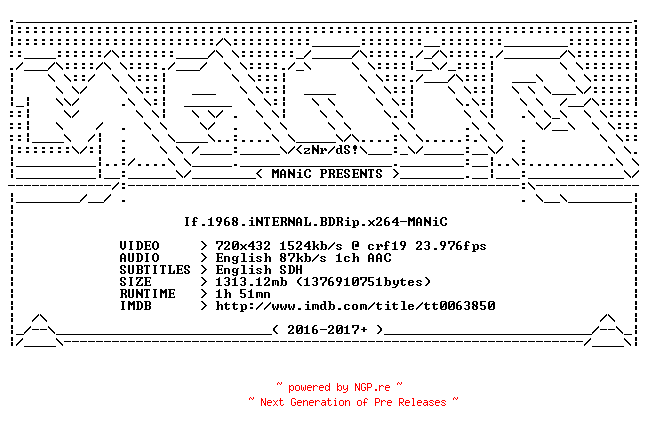 NFO for the release If.1968.iNTERNAL.BDRip.x264-MANiC by MANiC
