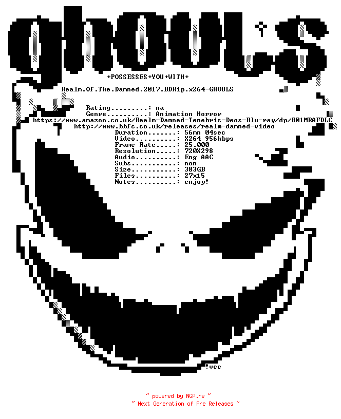 NFO for the release Realm.Of.The.Damned.2017.BDRip.x264-GHOULS by GHOULS