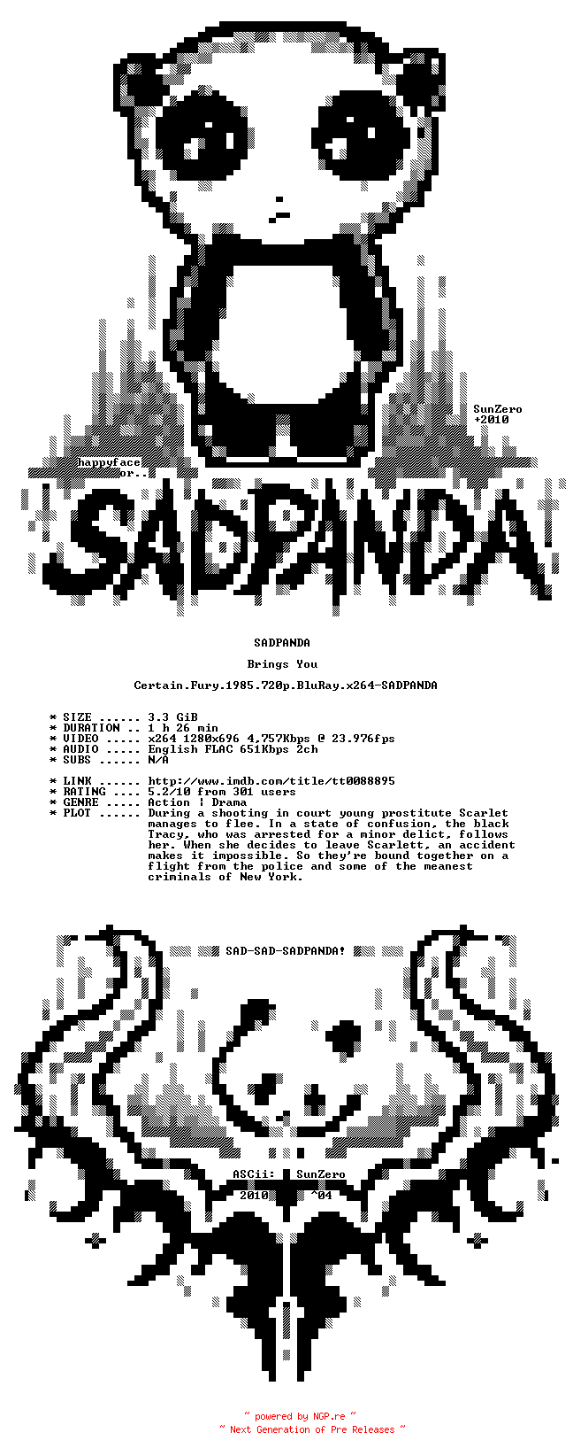NFO for the release Certain.Fury.1985.720p.BluRay.x264-SADPANDA by SADPANDA