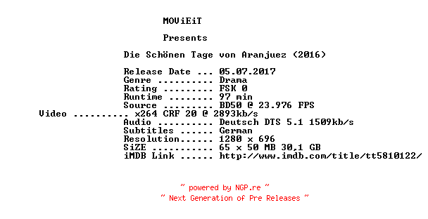 NFO for the release Die.Schoenen.Tage.von.Aranjuez.2016.German.720p.BluRay.x264-MOViEiT by MOViEiT
