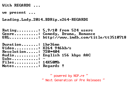 NFO for the release Leading.Lady.2014.BDRip.x264-REGARDS by REGARDS