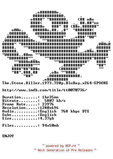 NFO for the release The.Stone.Killer.1973.720p.BluRay.x264-SPOOKS by SPOOKS