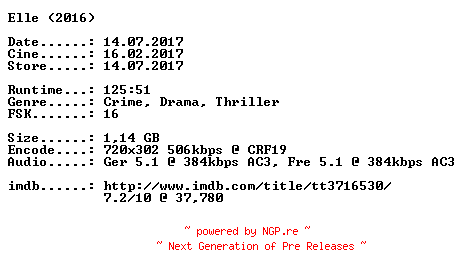 NFO for the release Elle.German.2016.DL.BDRiP.x264-CiNEViSiON by CiNEViSiON